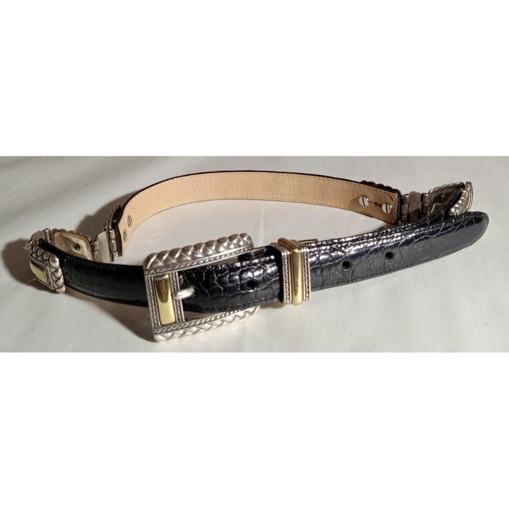 Brighton Black Leather Embossed Silver & Gold Concho 2 Toned Belt 44203 Size Sm